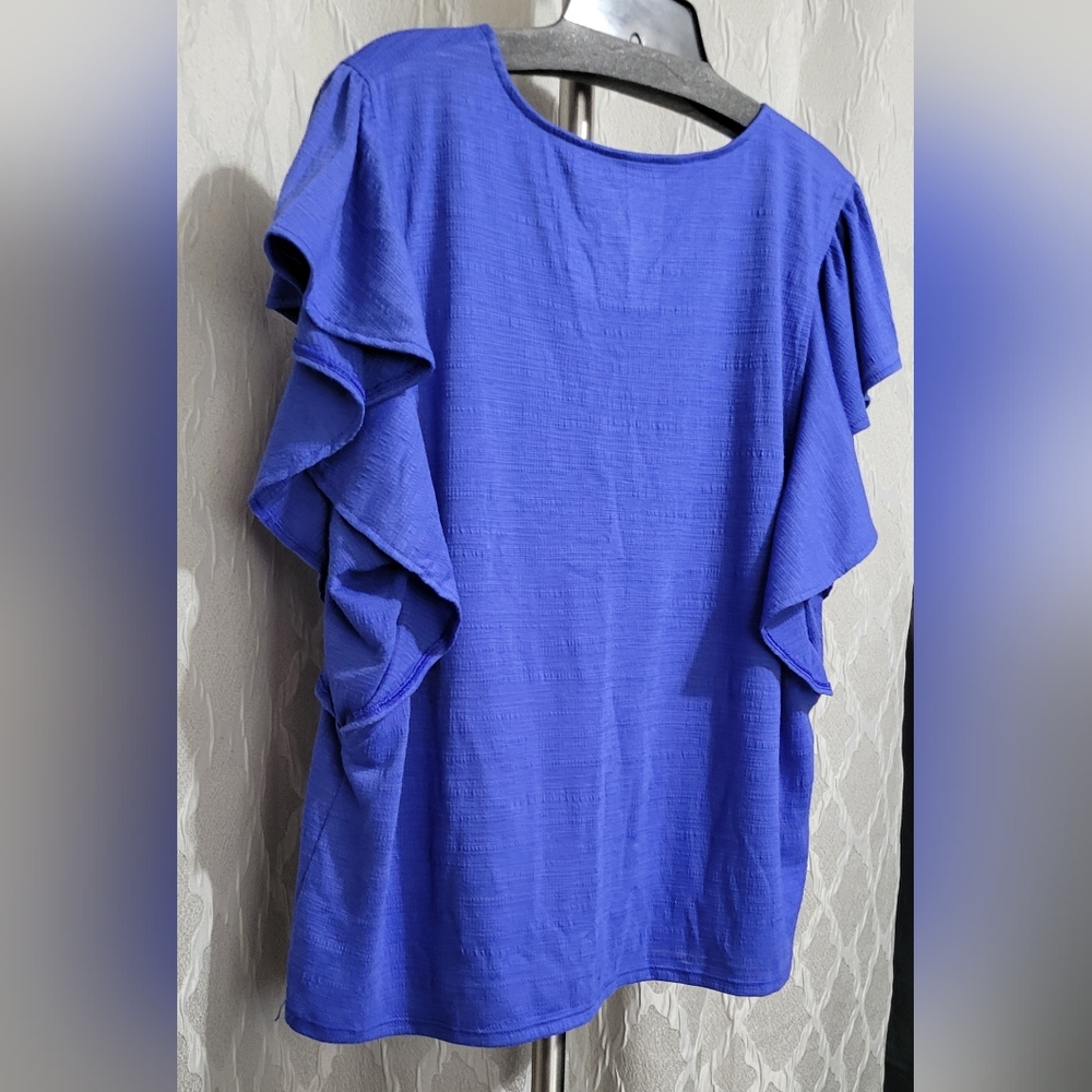 Nine West - Women’s Short Ruffle Flutter Sleeve Top - Blue